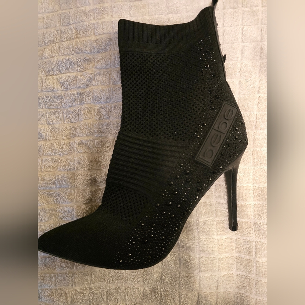 Bebe Black Knit Heeled Boots